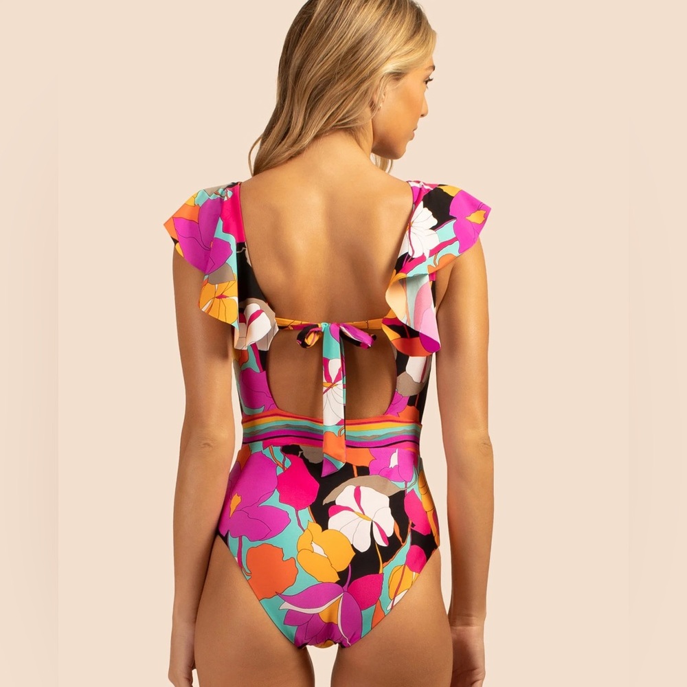 NWT Trina Turk Ruffle Gemini Maillot One Piece Swimsuit Patterned size 8 - Picture 2 of 12
